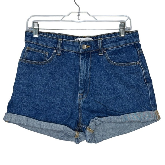 ZARA Jean High Waist Denim Shorts Rolled Hem Original Jeans - Picture 1 of 4